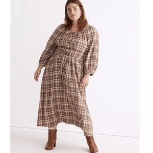 Madewell Gauze Sophia Plaid Print Midi Dress
